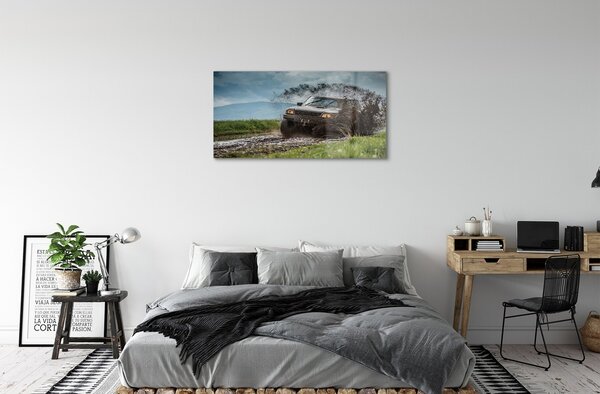 Quadro in vetro Auto fuoristrada montagna nuvola 100x50 cm 2 appendini