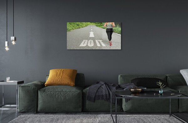 Quadro su vetro Corsa su strada per donne 100x50 cm 2 appendini
