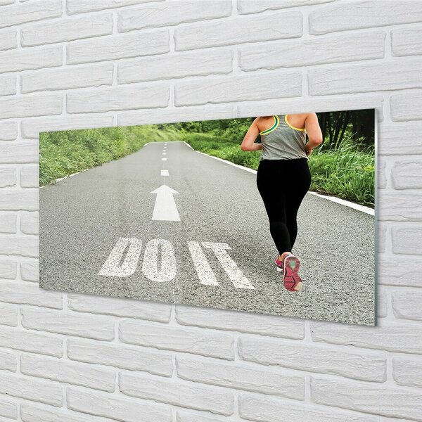 Quadro su vetro Corsa su strada per donne 100x50 cm 2 appendini