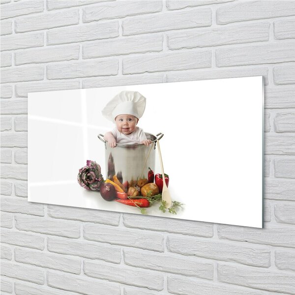 Quadro di vetro Bambino in una pentola di verdure 100x50 cm 2 appendini
