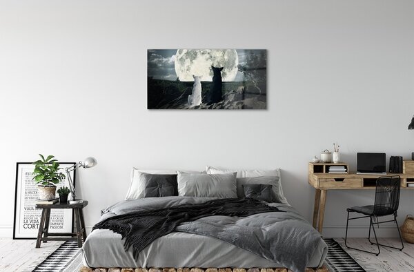 Quadro in vetro Lupi foresta lunare 100x50 cm 2 appendini