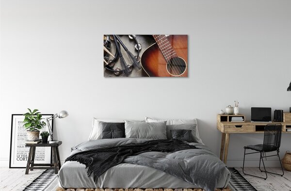 Quadro vetro Bastoncini per microfono da chitarra 100x50 cm 2 appendini