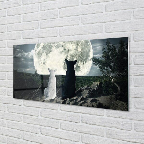 Quadro in vetro Lupi foresta lunare 100x50 cm 2 appendini