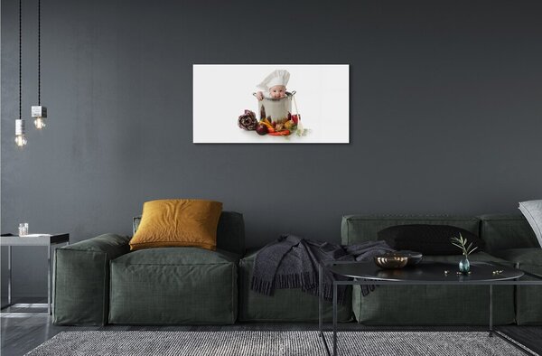 Quadro vetro Pentola a cucchiaio per bambini 100x50 cm 2 appendini
