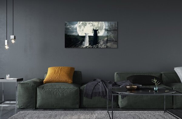 Quadro in vetro Lupi foresta lunare 100x50 cm 2 appendini