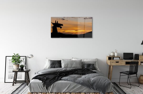 Quadro in vetro Drago cielo al tramonto 100x50 cm 2 appendini