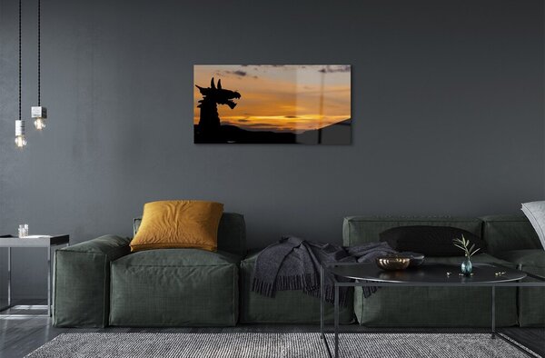 Quadro in vetro Drago cielo al tramonto 100x50 cm 2 appendini