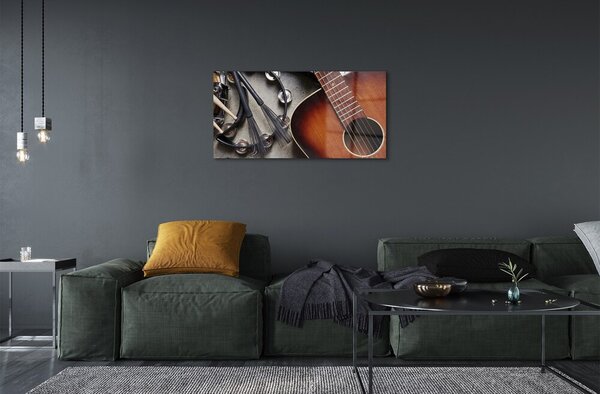 Quadro vetro Bastoncini per microfono da chitarra 100x50 cm 2 appendini