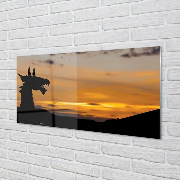 Quadro in vetro Drago cielo al tramonto 100x50 cm 2 appendini