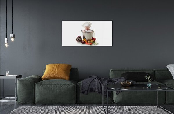 Quadro di vetro Bambino in una pentola di verdure 100x50 cm 2 appendini