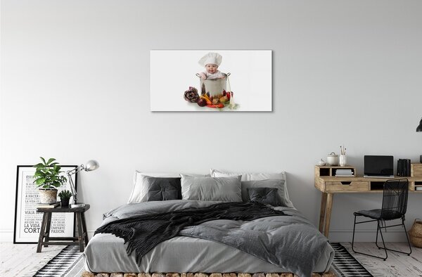 Quadro di vetro Bambino in una pentola di verdure 100x50 cm 2 appendini