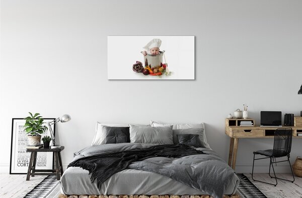 Quadro vetro Pentola a cucchiaio per bambini 100x50 cm 2 appendini