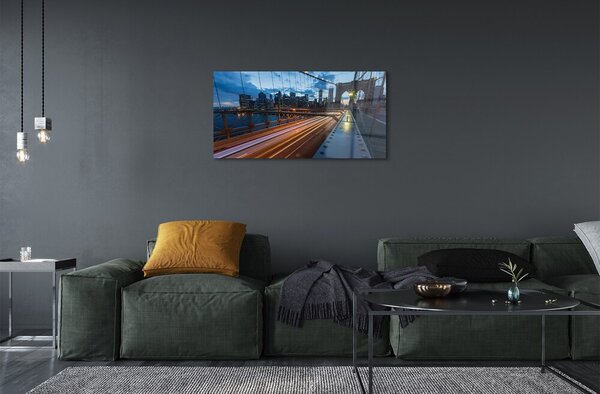 Quadro in vetro Grattacieli ponte fiume 100x50 cm 2 appendini