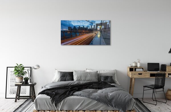 Quadro in vetro Grattacieli ponte fiume 100x50 cm 2 appendini