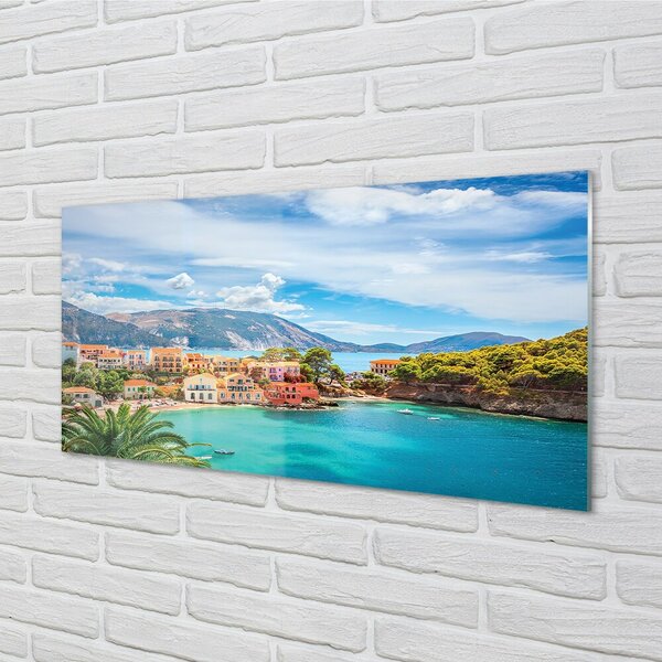 Quadro in vetro Grecia costa montagne mare 100x50 cm 2 appendini
