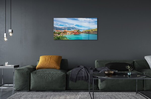 Quadro in vetro Grecia costa montagne mare 100x50 cm 2 appendini
