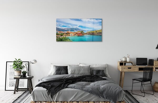 Quadro in vetro Grecia costa montagne mare 100x50 cm 2 appendini