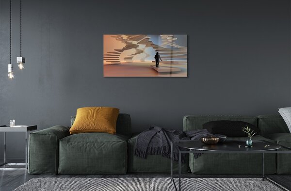 Quadro in vetro Scala 3d 100x50 cm 2 appendini