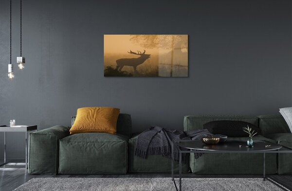 Quadro vetro Alba dei cervi 100x50 cm 2 appendini
