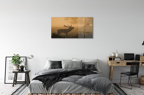 Quadro vetro Alba dei cervi 100x50 cm 2 appendini
