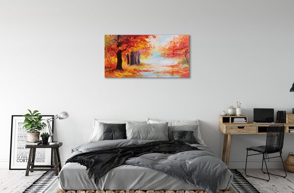 Quadro vetro Foglie d'autunno 100x50 cm 2 appendini