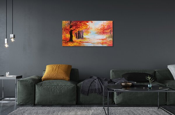 Quadro vetro Foglie d'autunno 100x50 cm 2 appendini