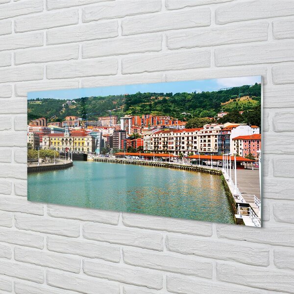 Quadro vetro Spagna città montagne fiume 100x50 cm 2 appendini