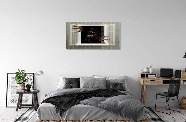Quadro su vetro Finestra personaggio spaventoso 100x50 cm 2 appendini