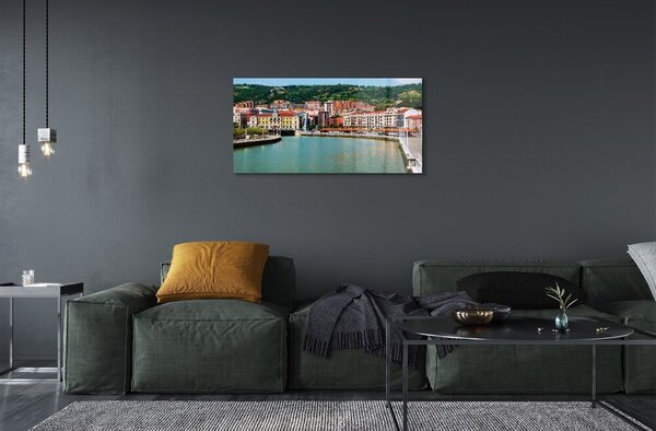 Quadro vetro Spagna città montagne fiume 100x50 cm 2 appendini