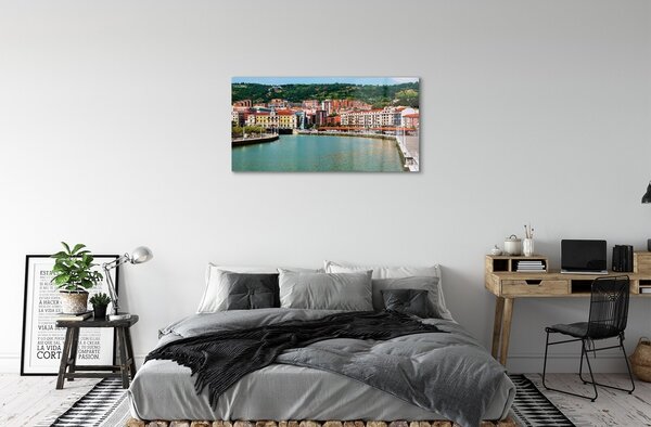 Quadro vetro Spagna città montagne fiume 100x50 cm 2 appendini