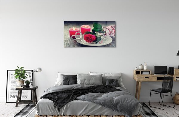 Quadro vetro Candele a forma di cuore di rosa 100x50 cm 2 appendini