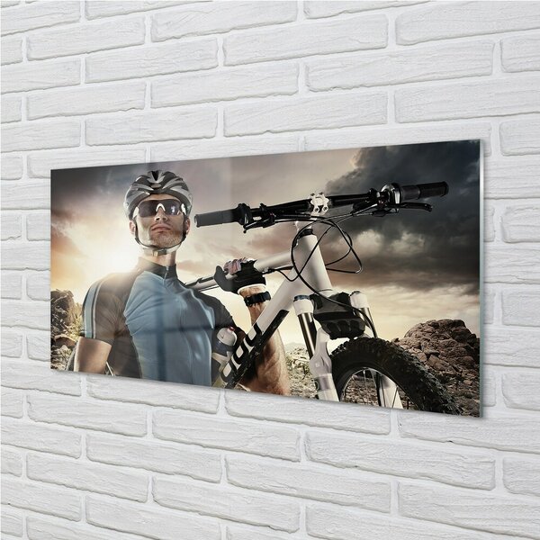 Quadro su vetro Ciclista delle nuvole 100x50 cm 2 appendini