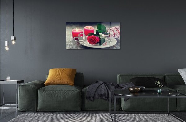 Quadro vetro Candele a forma di cuore di rosa 100x50 cm 2 appendini