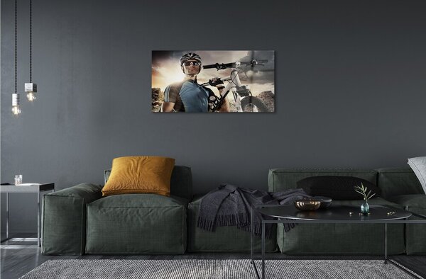 Quadro su vetro Ciclista delle nuvole 100x50 cm 2 appendini