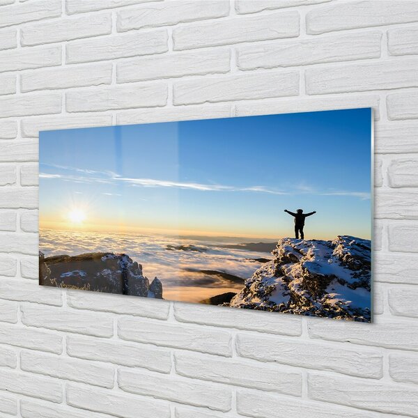 Quadro vetro Montagne uomo nuvole est 100x50 cm 2 appendini