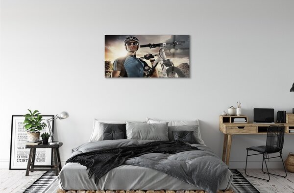 Quadro su vetro Ciclista delle nuvole 100x50 cm 2 appendini