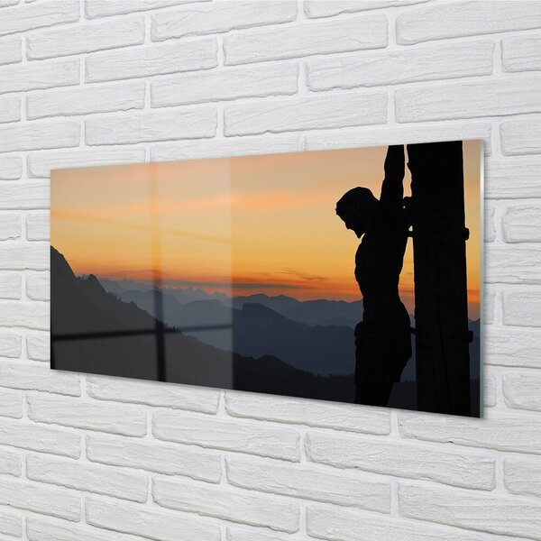 Quadro in vetro Tramonto di gesù crocifisso 100x50 cm 2 appendini