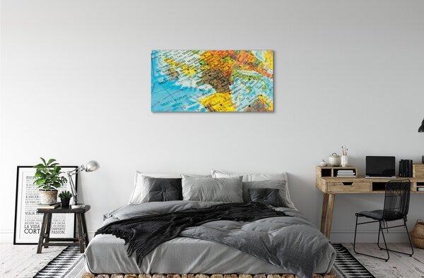 Quadro vetro Mappa del globo 100x50 cm 2 appendini