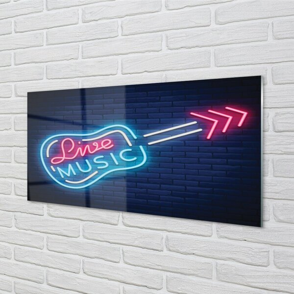 Quadro in vetro Insegna al neon per chitarra 100x50 cm 2 appendini