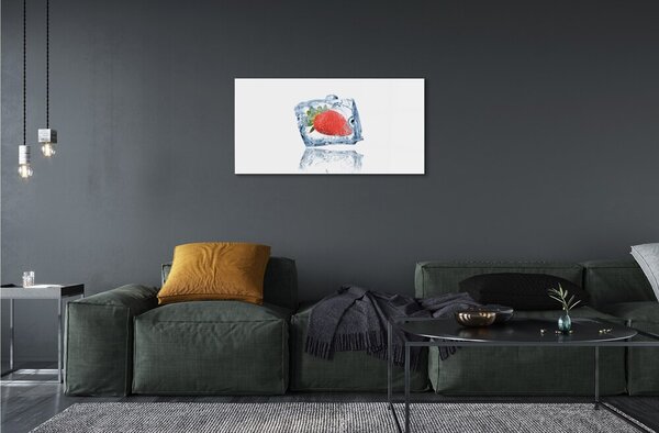 Quadro di vetro Cubetto di ghiaccio alla fragola 100x50 cm 2 appendini
