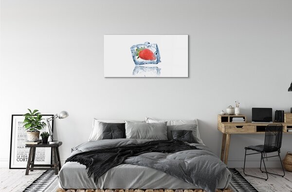Quadro di vetro Cubetto di ghiaccio alla fragola 100x50 cm 2 appendini