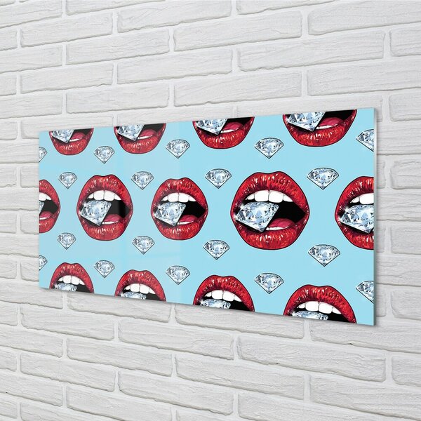 Quadro su vetro Diamanti sulle labbra 100x50 cm 2 appendini