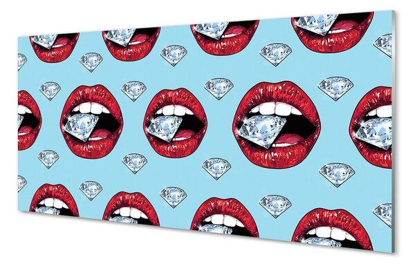 Quadro su vetro Diamanti sulle labbra 100x50 cm 2 appendini