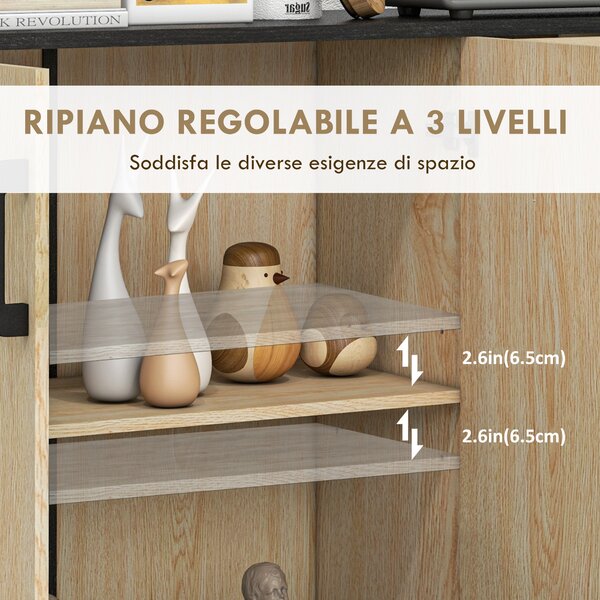 Credenza cucina versatile moderna con mensola regolabile su 3 livelli, 2 Armadietti e 2 Cassetti in Legno, 90x30x75.5cm, Noce e Nero | Aosom Italy