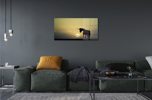 Quadro in vetro Campo unicorno al tramonto 100x50 cm 2 appendini