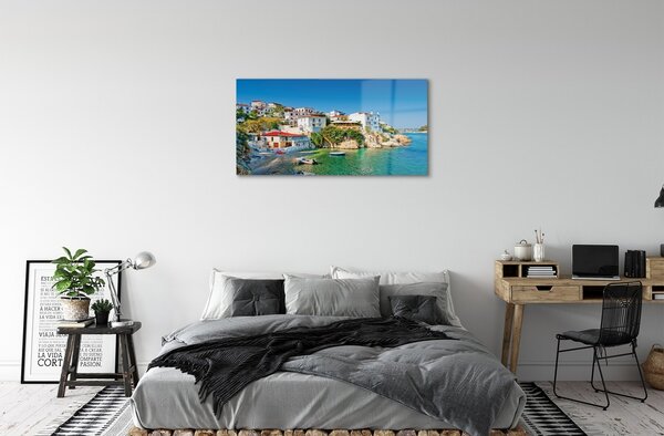 Quadro su vetro Grecia edifici marini costieri 100x50 cm 2 appendini