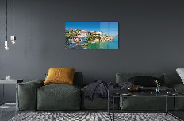 Quadro su vetro Grecia edifici marini costieri 100x50 cm 2 appendini
