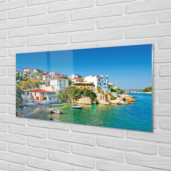 Quadro su vetro Grecia edifici marini costieri 100x50 cm 2 appendini