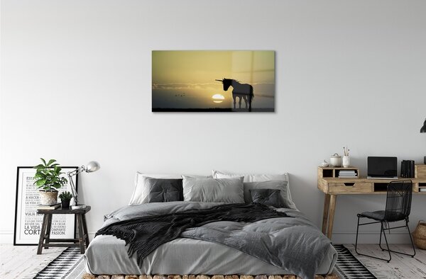 Quadro in vetro Campo unicorno al tramonto 100x50 cm 2 appendini