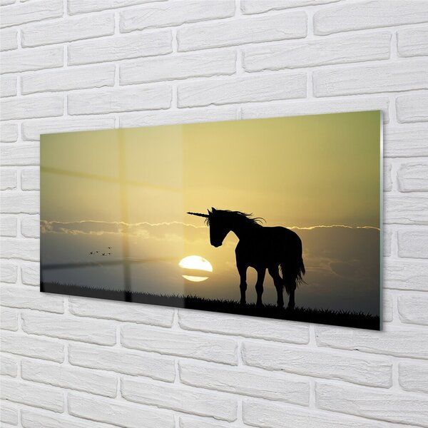 Quadro in vetro Campo unicorno al tramonto 100x50 cm 2 appendini